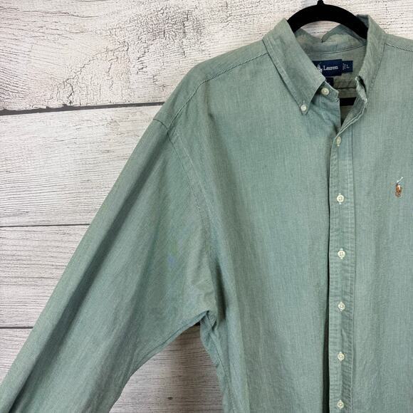 Ralph Lauren Men's Blake Cotton Green Button Up Long Sleeve Shirt Size Large - Picture 4 of 7